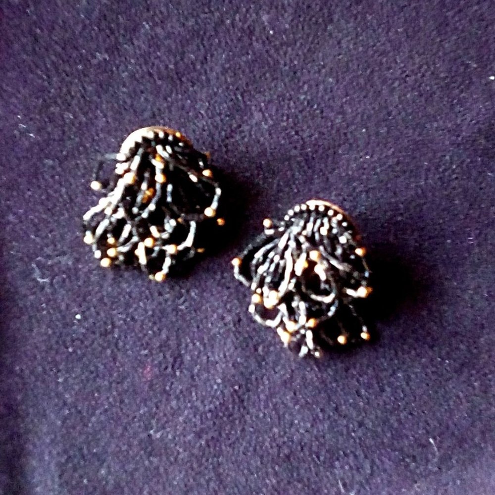 Black and Gold Dazzling Beaded Clip-on Earrings